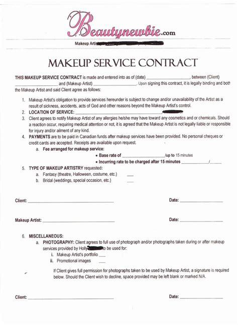 freelance makeup artist contract